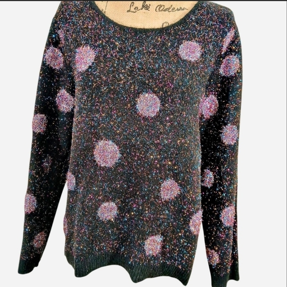 Apt. 9 Sweaters - Apt. 9 Metallic Polka Dot Sweater Extra Large XL Black  Pink Sparkle Party